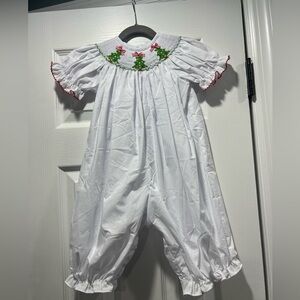 White Smocked Christmas Romper, 18M